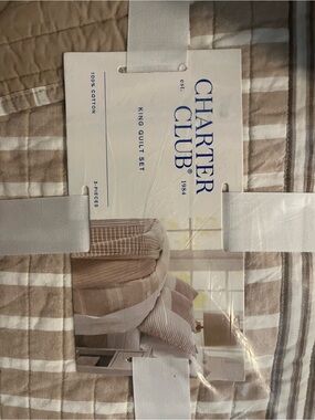 Charter Club Neutral Striped King Quilt in Beige and Cream